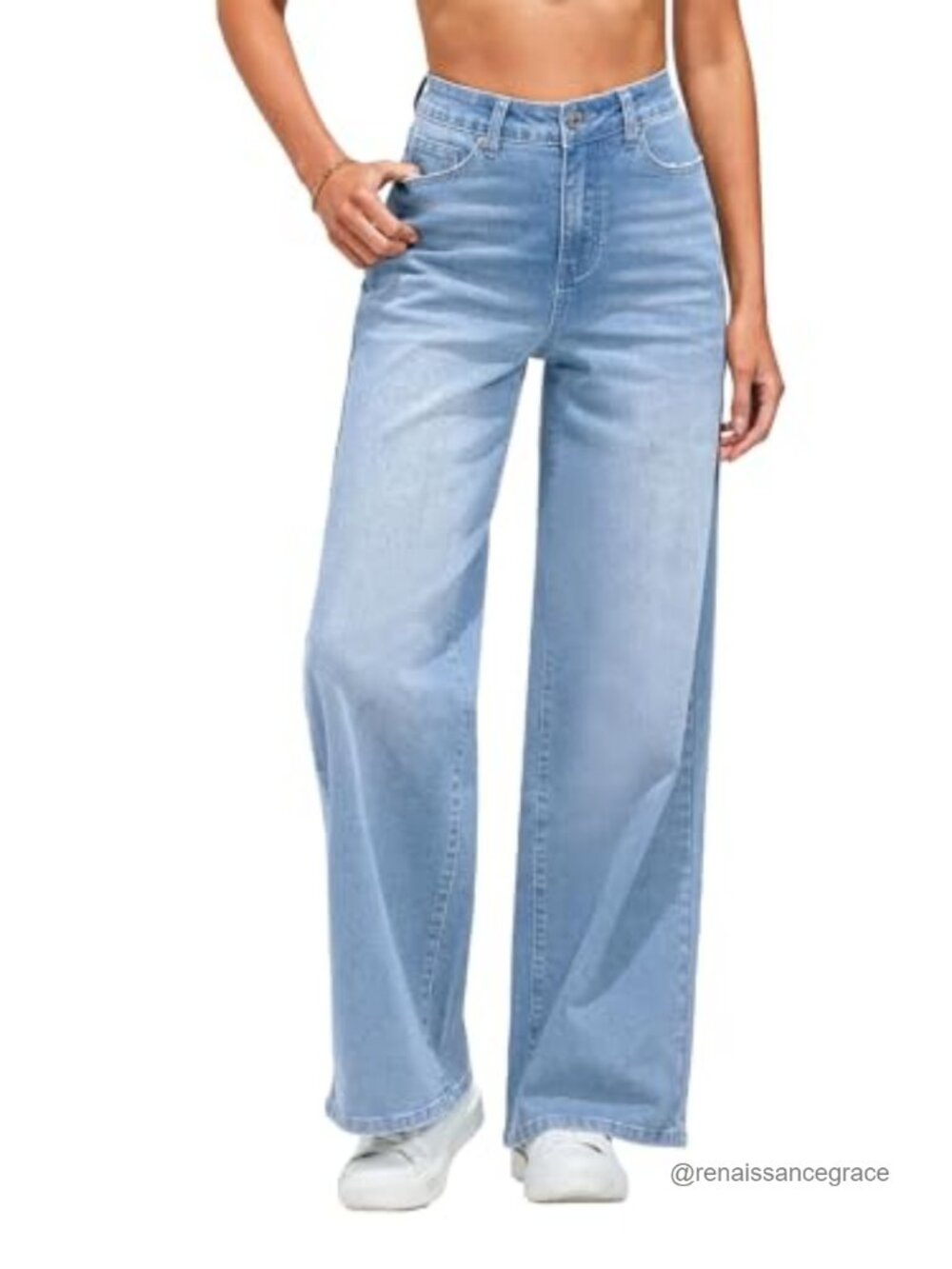 High Waisted Baggy Wide Leg Jeans Stretchy Boyfriend Denim Pants